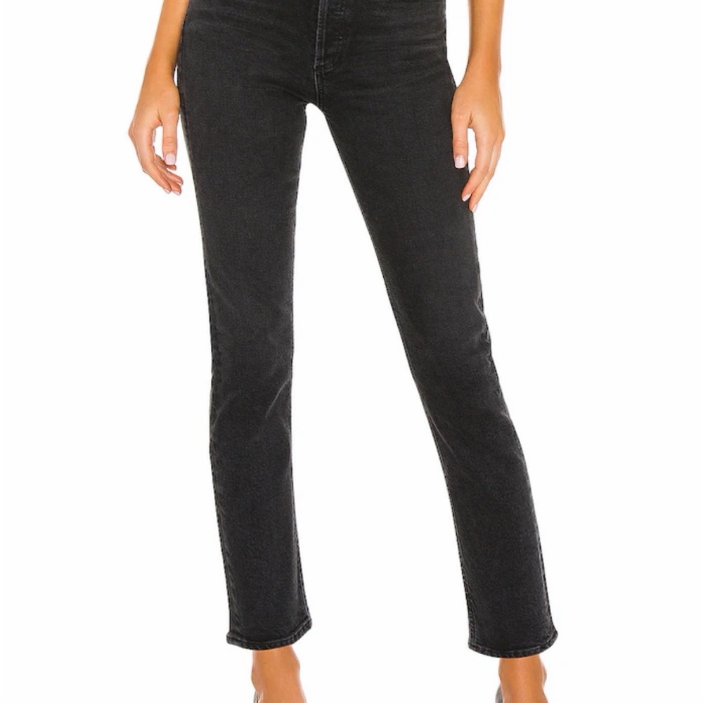 Agolde High Rise Straight Riley Crop Jeans Black Panoramic size 29